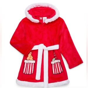 Mrs. Claus Red Plush Robe with White Trim and cute designs. NWT! Size 4/5